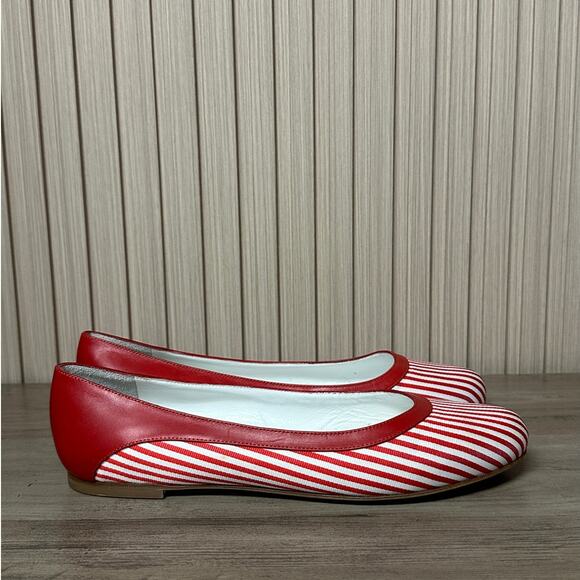 Brooks Brothers Red & White Striped Leather Ballet Flats Women’s Size 9.5 - Picture 1 of 9